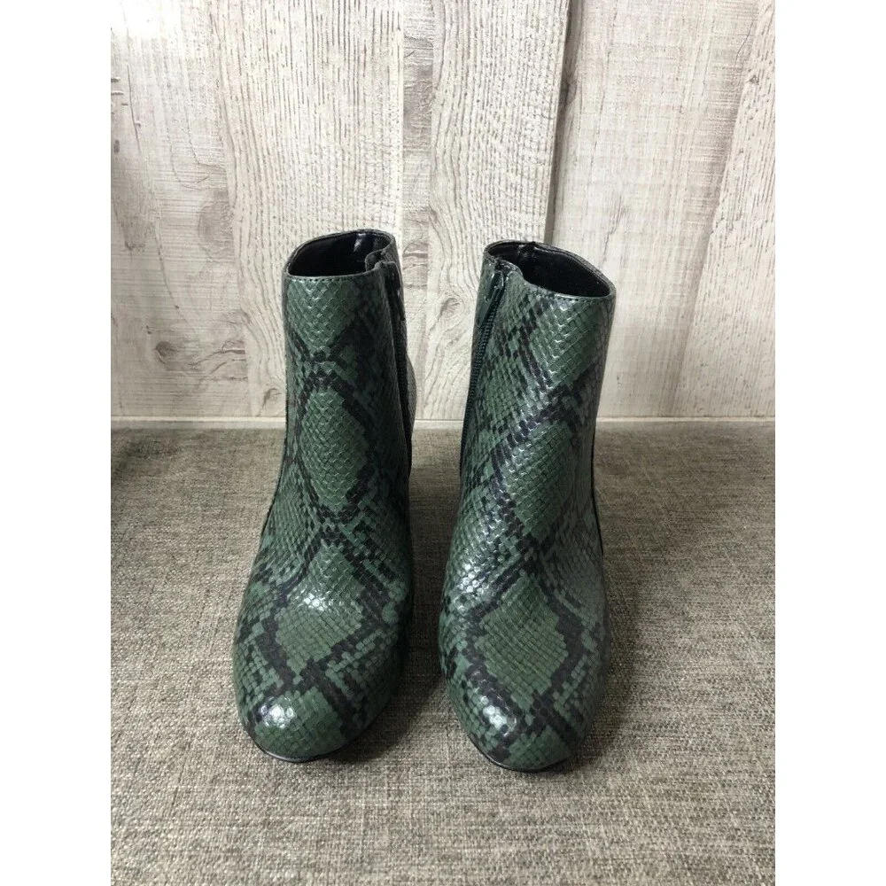Womens INC Inernational Concepts Green Black Snakeskin Print Ankle Boots Size 5 - Picture 5 of 7